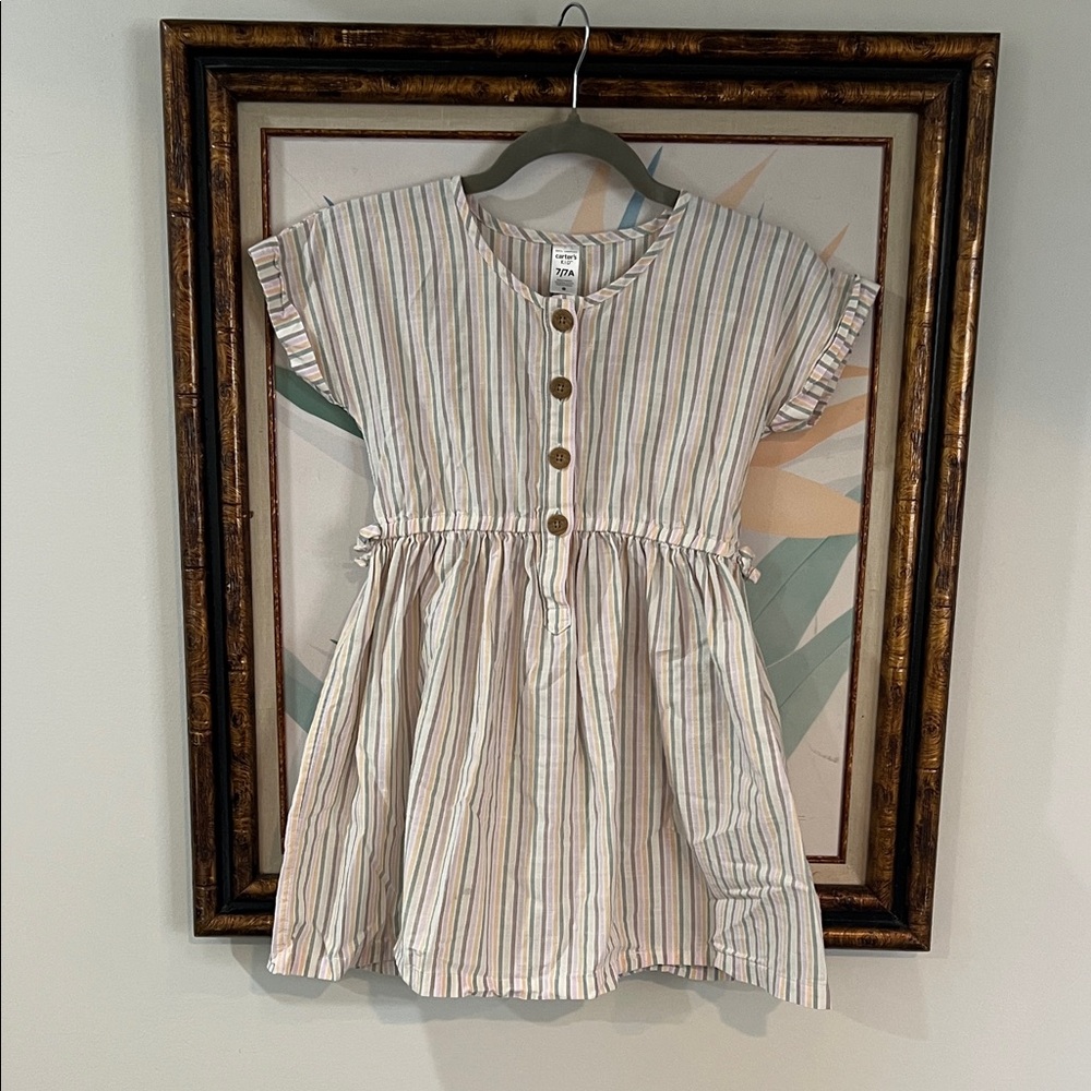 Girls Striped Dress Size 7 Carter’s | Pastel Cotton Poplin | Spring Summer